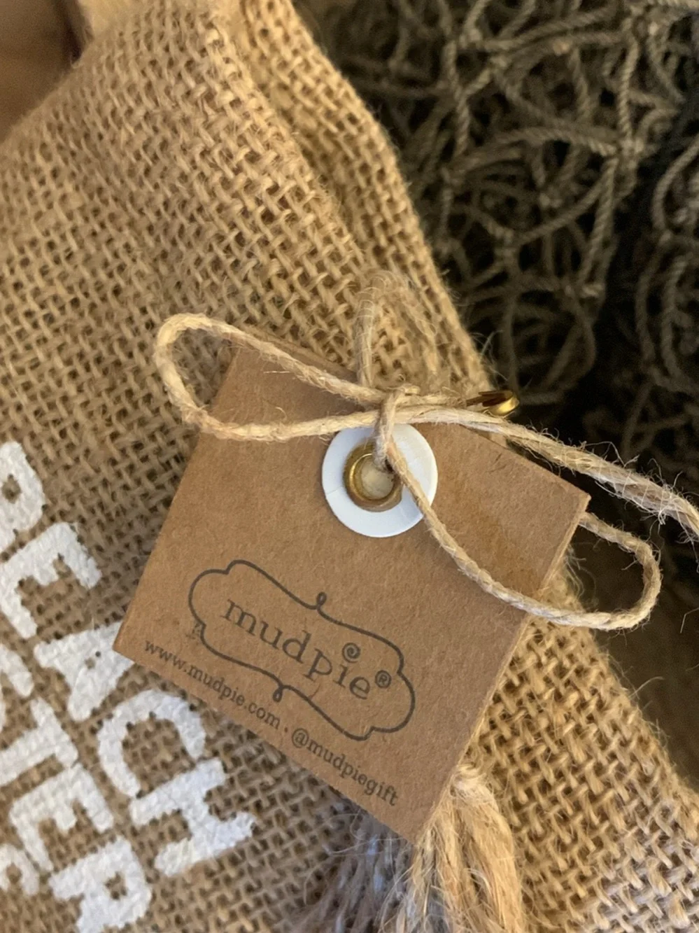 Mud Pie Natural Jute Coaster Set with White Lettering